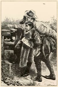 Az evangélista megmutatja az utat A zarándokok előrehaladása ebből a világból, az eljövendőbe (John Bunyan (1628-1688)) illusztrációja Thomas Dalziel (1823-1906) evangélista, aki megmutatja Christiannak a