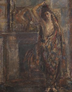 Drapírozott nő palástpárkány mellett állva (verso), 1938 (olaj, vászon)