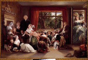 A papucsvadászat játéka Játékjelenet egy angol polgári belső térben. Daniel Maclise (1806-1870) festménye 19. század Magángyűjtemény