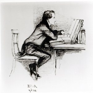 Charles Lamb (1775-1834) portréja (toll és tinta papíron) (f/w fotó) alkotó: Daniel Maclise