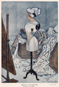 Madame Jeanne Paquin (1869-1936), francia couturiere, a Becsületlégió keresztjével ábrázolva, amelyet most szerzett meg – Daniel De Losques (Henri Casimir Paul Thouroude dit) (1880-1915) illusztrációja a „Fantasio”-ban. 1913-ból