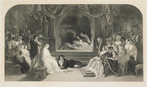 A játék jelenete, III. felvonás, William Shakespeare Hamlet II. jelenete, Charles W. Sharpe metszet (litho)