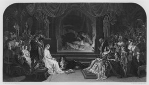 A játék jelenete, Hamlet, a Vernon Galéria képéről (metszet)