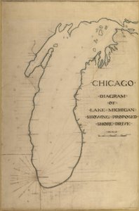 35. tábla a Plan of Chicago 1909-ből: Chicago és a Michigan-tó diagramja. Javasolt út...