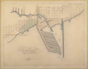 72. tábla a The Plan of Chicago-ból, 1909: Chicago. Szájban javasolt dokkok vázlata...