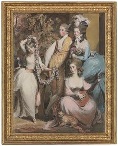 Mary Sturt of Crichel (1740-1807) egész alakos portréja három legidősebb gyermekével, Dianával, Maryvel és Humphryvel (ceruza, pasztell és testfesték). alkotó: Daniel Gardner