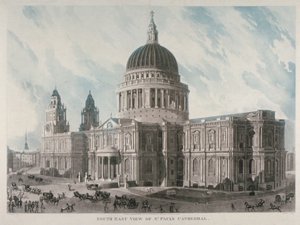 A Szent Pál-székesegyház délkeleti nézete alakokkal és kocsikkal kívül, London városa, 1818