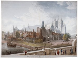 Kilátás a Westminster Hallra és az apátságra a Westminster Bridge felől, London, 1819. alkotó: Daniel Havell