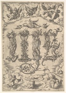 IHS monogram, hat angyallal körülvéve, kb. 1485-1536.