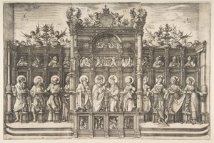 Nagy kórusterem a Szűzanya Krisztus áldásával, kb. 1518-20. alkotó: Daniel Hopfer