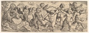 Szűz és gyermek angyalokkal táncol egy tájban, 1530-as évek. alkotó: Daniel Hopfer