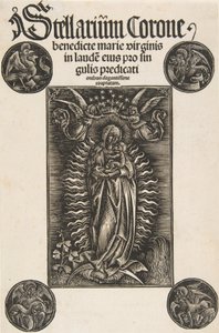 Szűz félholdon, Címlap Pelbartus de Temesvarból: Stellarium corone Schr. 2869..., 1502. alkotó: Daniel Hopfer.