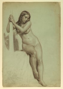 Rajz, Női akt egy zsámolyon ülve, 1858 alkotó: Daniel Huntington