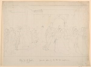Rajz, Martha Washington fogadásának általános terve, 1860 alkotó: Daniel Huntington