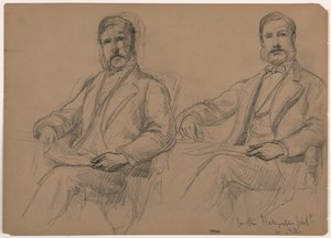 Rajz, Julius Hallgarten ülve, két tanulmány; hátoldalon: Mr. Hunt állva, 1884 alkotó: Daniel Huntington