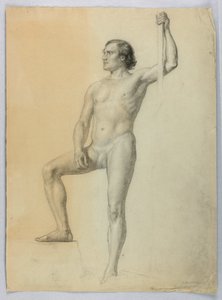 Rajz, Férfi akt fél lábbal a lépcsőn, 1858 alkotó: Daniel Huntington