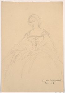 Rajz, Mrs. Sheppard Gandy ülő helyzetben; hátoldal: vonalas vázlat, 1859 alkotó: Daniel Huntington