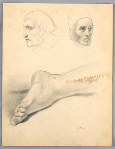 Rajz, Jobb láb és két fej S, 1852 alkotó: Daniel Huntington