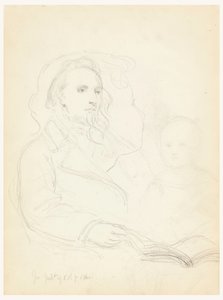 Rajz, Vázlatok "A jótékonyság leckéjéhez" és ifjabb Peter Richards portréja, 1849 alkotó: Daniel Huntington