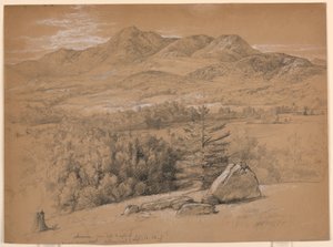 Rajz, A Chocorua-hegy látképe az Albany Road jobb oldalán lévő dombról, 1854. szeptember 12. alkotó: Daniel Huntington