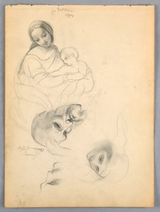 Madonna és gyermek, Vázlatok Leonardo Da Vinci és Fra Bartolomeo után az Uffiziben, Firenzében