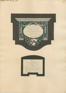 Emlékmű Thomas Clarke-nak és feleségének, Sarahnak és Thomas Worlidge-nek a Fulham-templomból alkotó: Daniel Lysons