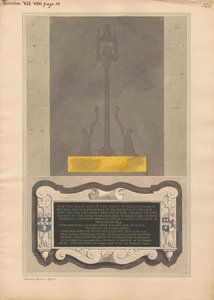 A sárgaréz tányér maradványai és emlékműve William Nicolnak és Annnak, feleségének, Elizabethnek, lányának és Vilmosnak, Hendon fiának alkotó: Daniel Lysons