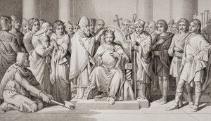 II. Harold (kb. 1022-66), az angolszászok királyának megkoronázása i.sz. 1066-ban, „Az angol és skót történelem illusztrációi” I. kötetből alkotó: Daniel Maclise