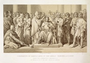 Harold, az angolszászok királyának koronázása, W. Ridgeway metszete alkotó: Daniel Maclise