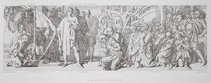 Hódolat a felszentelt zászló előtt, "A normann hódítás története" című művéből, L. Gruner vésette, 1866 alkotó: Daniel Maclise