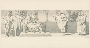 Hugues Maigrot, egy szerzetes Harold király közönsége, hogy feltételeket javasoljon Vilmos hercegtől alkotó: Daniel Maclise