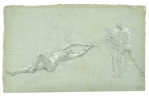 Study for The Siege of Gibraltar (Study for The Siege of Gibraltar (Tanulmány a megmentett alakról és két evezőt húzó figuráról), 1785-1786 (fekete-fehér kréta szürkés-zöld papíron) alkotó: Daniel Mytens