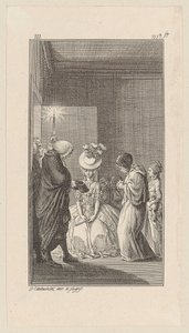 Lady Vincent, Lady Brunk, Whitefield és egy pap lépnek be alkotó: Daniel Nikolaus Chodowiecki