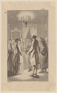 Miss West a Comus szobájában beleegyezik a házassági egyezségbe, 16. oldal a „Johann Bunkel élete, megjegyzései és véleményei” című műből alkotó: Daniel Nikolaus Chodowiecki