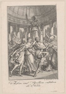 Thészeusz és Peirithoosz elrabolják Helénát, Becker „Thészeusz” című művének 5. lapja alkotó: Daniel Nikolaus Chodowiecki