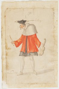 Egy zenész a Ballet du Serieux et du Grotesque-ből, 1627 (barna tinta és wc papírra fektetett)
