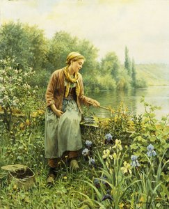 Horgászat egy tavaszi napon, alkotó: Daniel Ridgway Knight