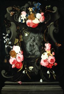 Virágkoszorú a Szent Családdal, 1625-27 (olaj, réz)