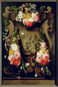 Csendélet a Szent Családdal (olaj, tölgyfa) alkotó: Daniel Seghers