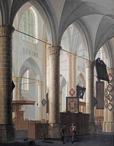 A dordrechti Grote Kerk belseje, társalgó alakokkal és játszó gyerekekkel