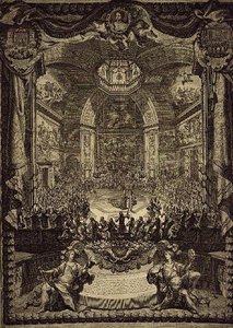 A H.R.H. nagy ünnepe a narancssárga hercegnőt 1686 decemberében ünnepelték a hágai Salon du Boisban, Narancs herceg születésnapja tiszteletére (metszet)