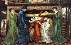 Dante Alighieri meets Beatrice, ca 1900 (postcard)