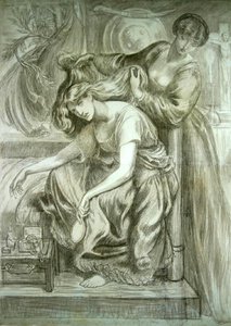 Desdemona haláléneke (fekete és vörös kréta, papír) alkotó: Dante Gabriel Charles Rossetti