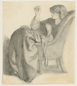 Lachesis: Tanulmány a székben ülő Jane Morrisról, varrás, 1860-as évek alkotó: Dante Gabriel Charles Rossetti