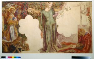 Sir Lancelot látomása, tanulmány a freskófestéshez az Oxford Unionban alkotó: Dante Gabriel Charles Rossetti
