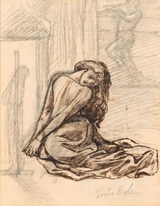 Helen nővér, 1870 körül (grafit és barna tinta a táblára szerelt papíron) alkotó: Dante Gabriel Charles Rossetti
