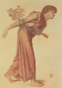 Tanulmány a szerelem alakjához Dante álmában Beatrice halálakor, 1874 (fekete-piros zsírkréta zöld papíron) alkotó: Dante Gabriel Charles Rossetti