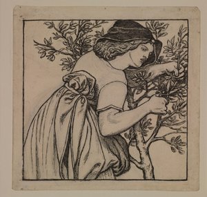 René király nászútja - Kertészkedés - A szekrény festett táblájának tervezete alkotó: Dante Gabriel Rossetti