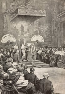 Konzisztórium november 13-án XIII. Leó pápa, ahol új bíborosokat hozott létre, Vatikán, metszet Dante Paolocci rajzából, a L