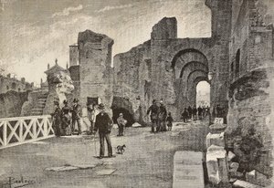 Nyilvános sétány (Summa Nova Via) a Palazzo dei Cesariban, Rómában, Olaszországban, metszet Dante Paolocci rajzából, L
